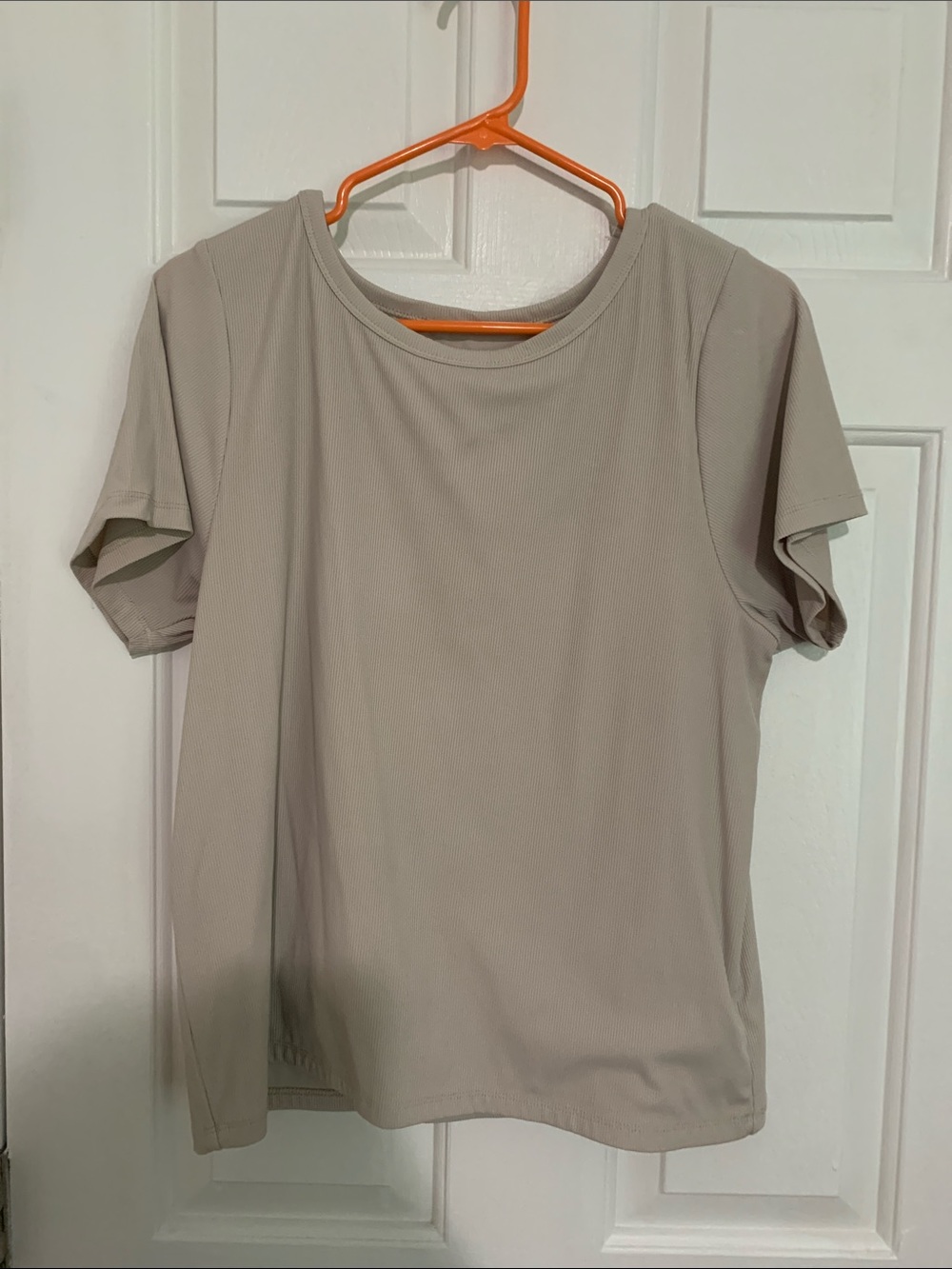 Tahari Essentials Basic Short Sleeve Tee in Light Taupe